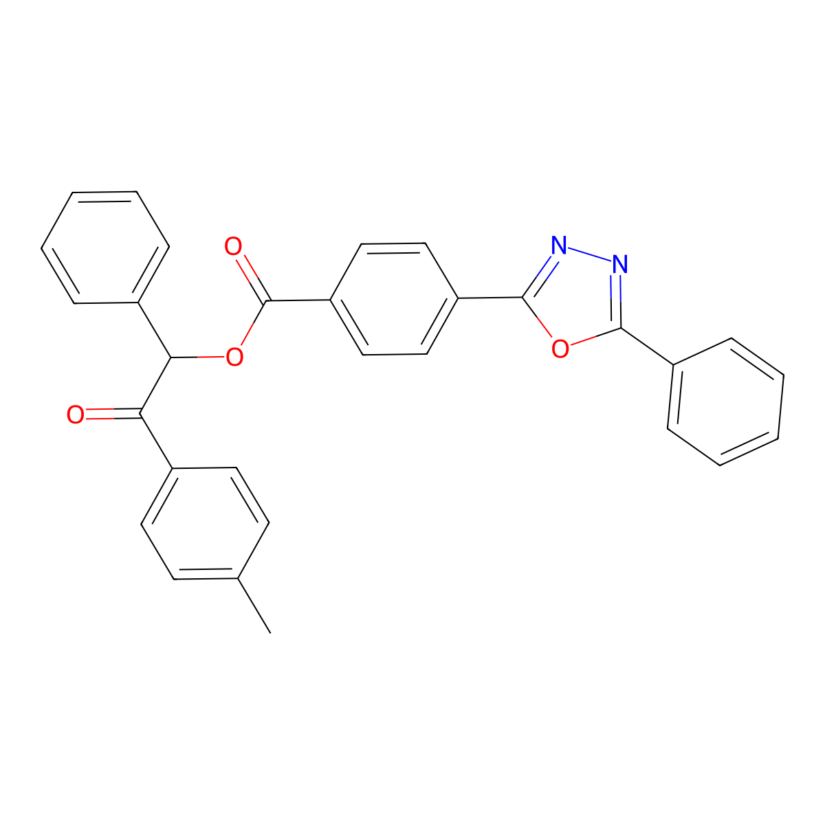 2-(4-Methylphenyl)-2-oxo-1-phenylethyl 4-(5-phenyl-1,3,4-oxadiazol-2-yl)benzoate molecular structure, CAS 524044-00-6
