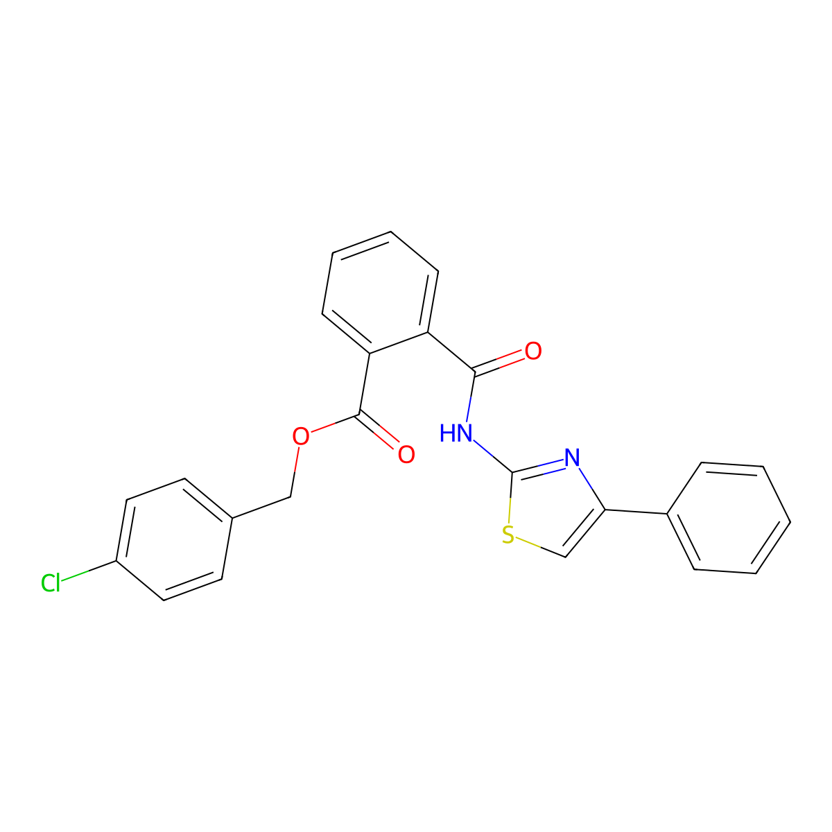 4-Chlorobenzyl 2-{[(4-phenyl-1,3-thiazol-2-yl)amino]carbonyl}benzoate molecular structure, CAS 524045-57-6