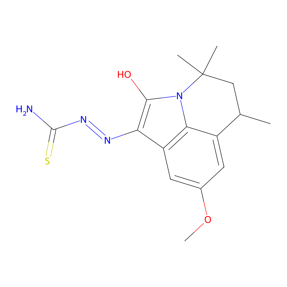 (1E)-8-methoxy-4,4,6-trimethyl-5,6-dihydro-4H-pyrrolo[3,2,1-ij]quinoline-1,2-dione 1-thiosemicarbazone molecular structure, CAS 524047-06-1