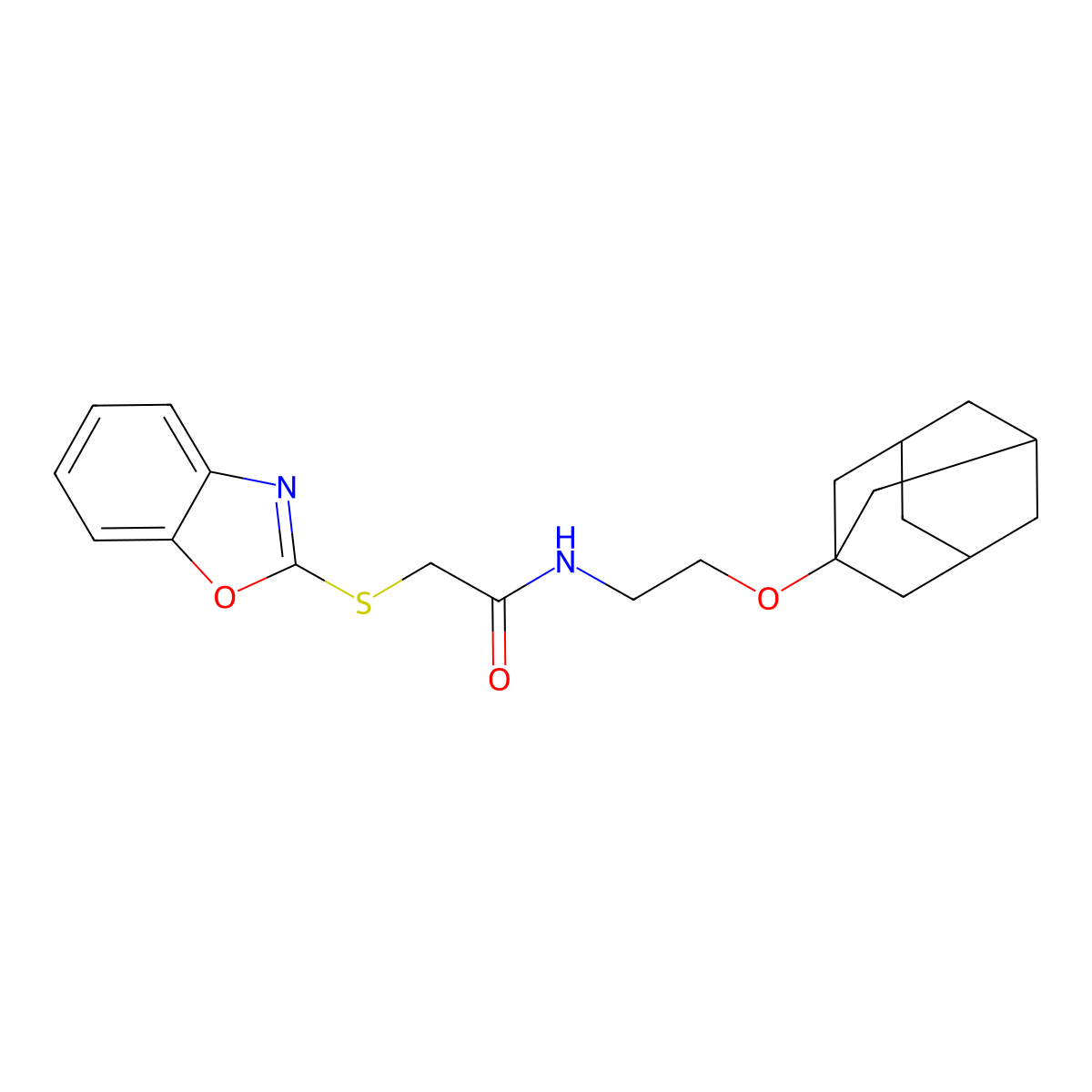 N-(2-adamantanyloxyethyl)-2-benzoxazol-2-ylthioacetamide molecular structure, CAS 524049-46-5