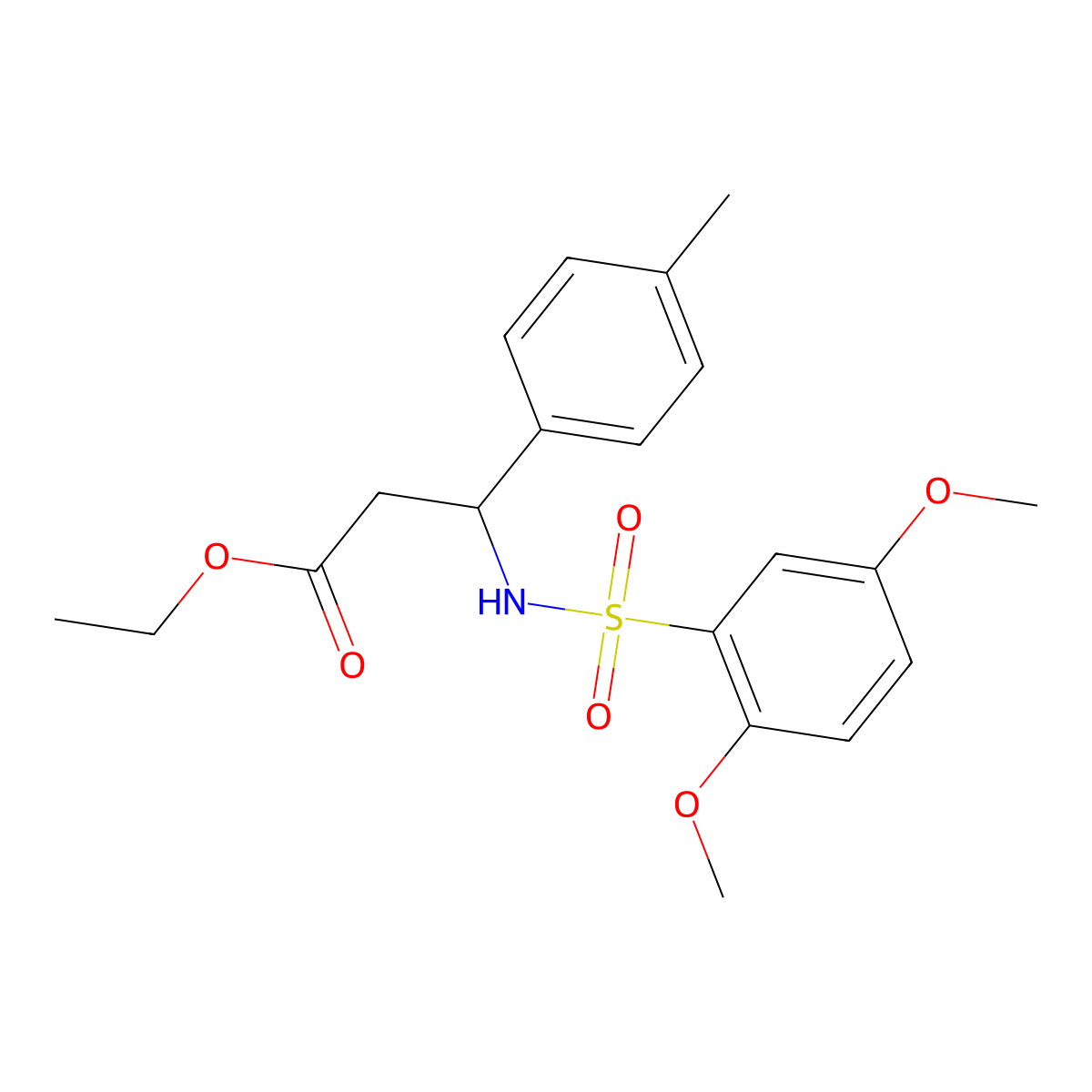 Ethyl 3-{[(2,5-dimethoxyphenyl)sulfonyl]amino}-3-(4-methylphenyl)propanoate molecular structure, CAS 524049-83-0