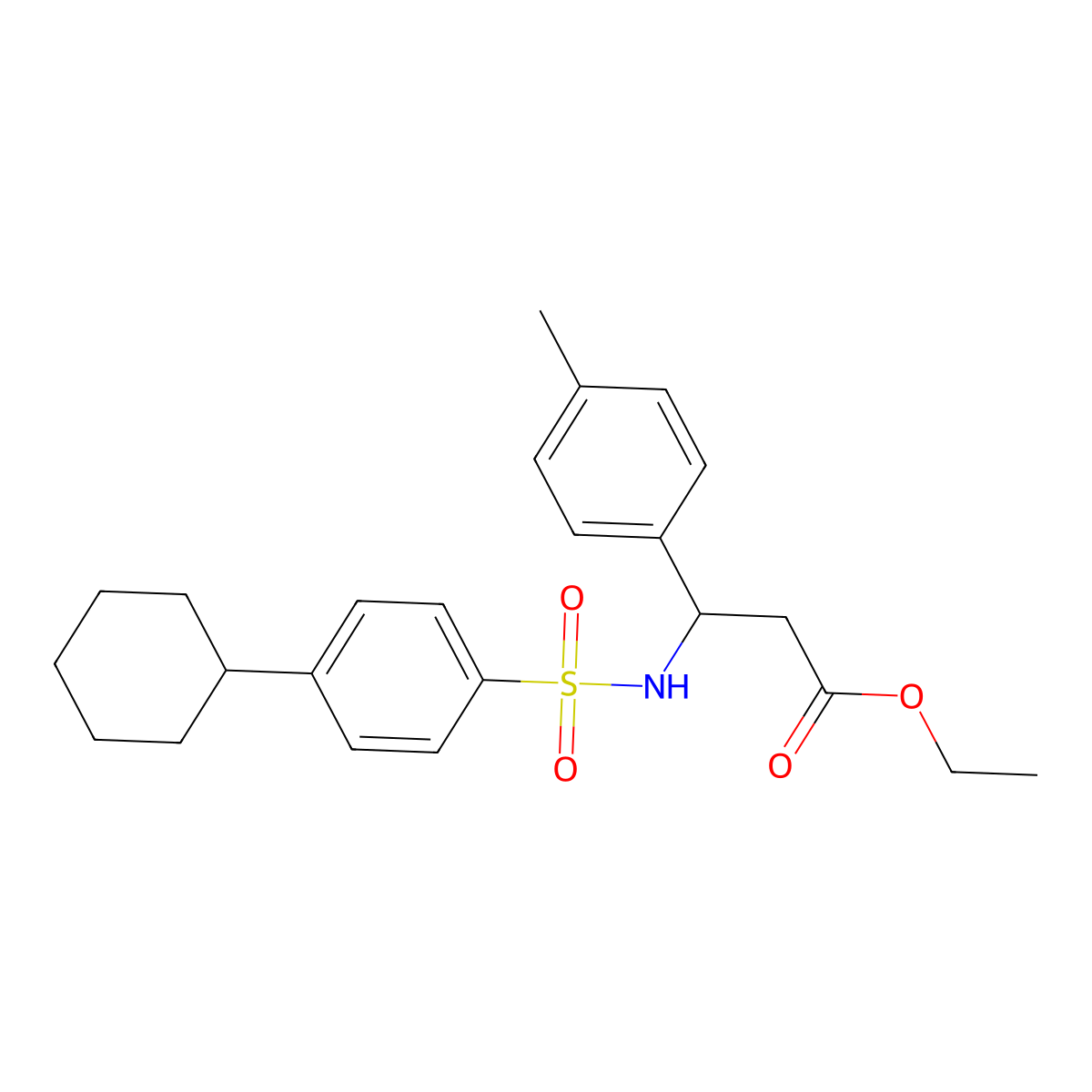 Ethyl 3-{[(4-cyclohexylphenyl)sulfonyl]amino}-3-(4-methylphenyl)propanoate molecular structure, CAS 524049-87-4