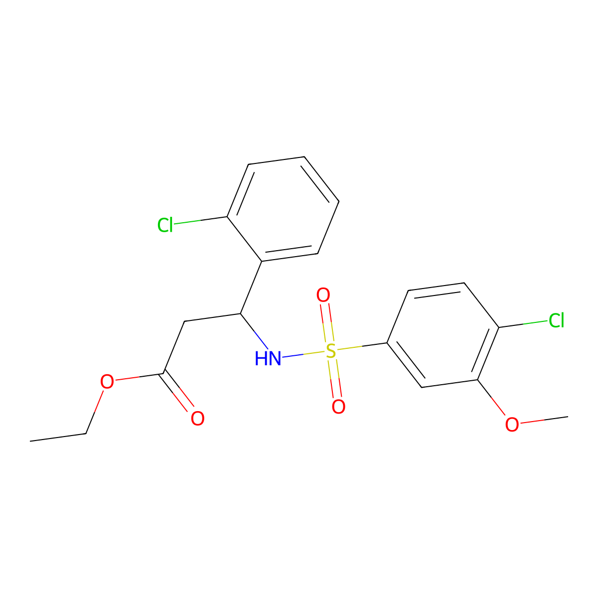 Ethyl 3-{[(4-chloro-3-methoxyphenyl)sulfonyl]amino}-3-(2-chlorophenyl)propanoate molecular structure, CAS 524049-91-0