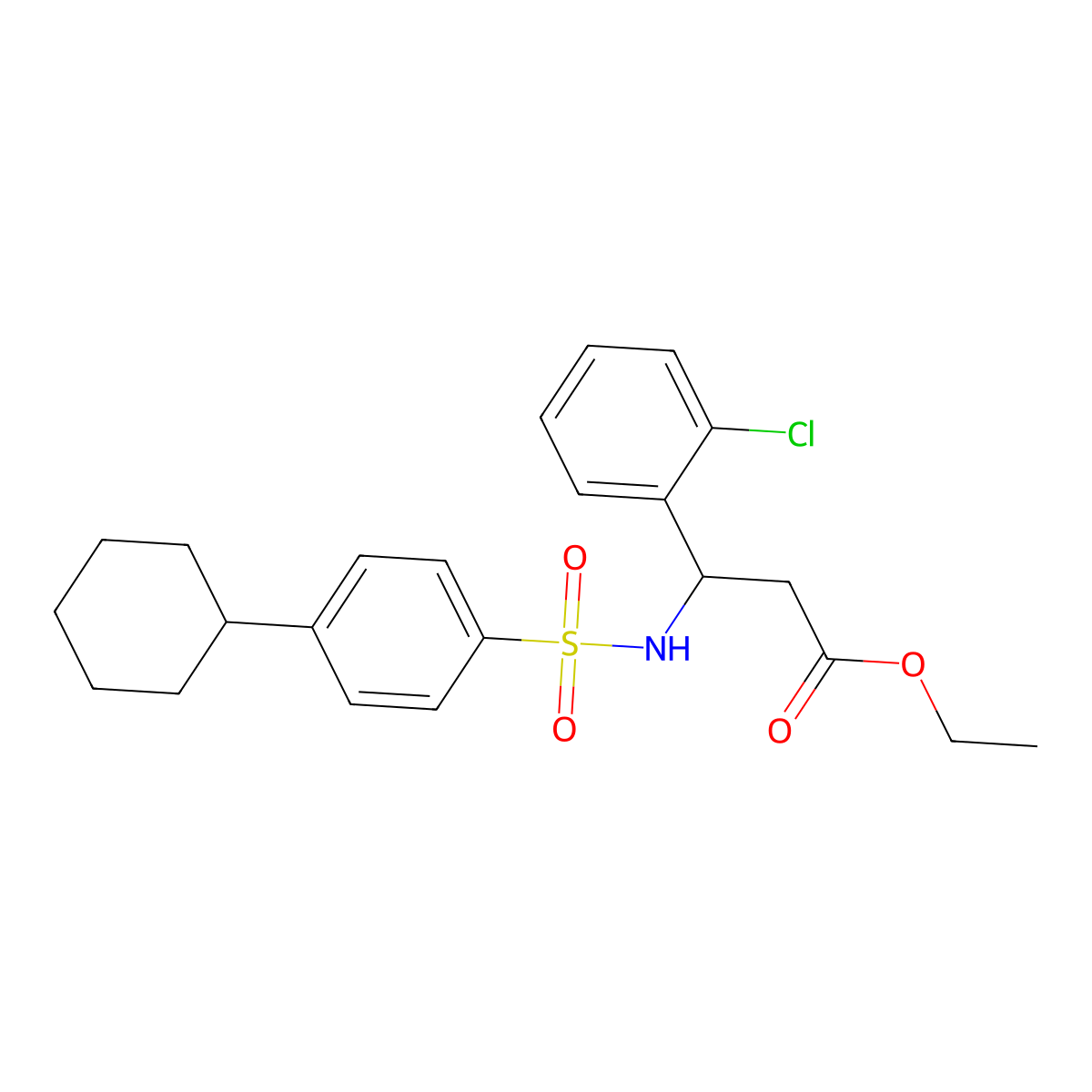 Ethyl 3-(2-chlorophenyl)-3-{[(4-cyclohexylphenyl)sulfonyl]amino}propanoate molecular structure, CAS 524049-93-2