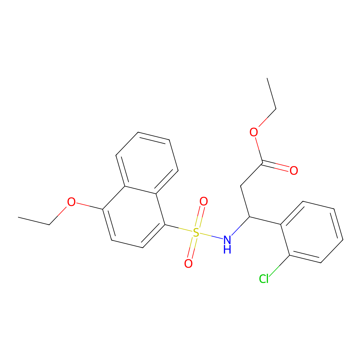 Ethyl 3-(2-chlorophenyl)-3-{[(4-ethoxynaphthyl)sulfonyl]amino}propanoate molecular structure, CAS 524049-94-3