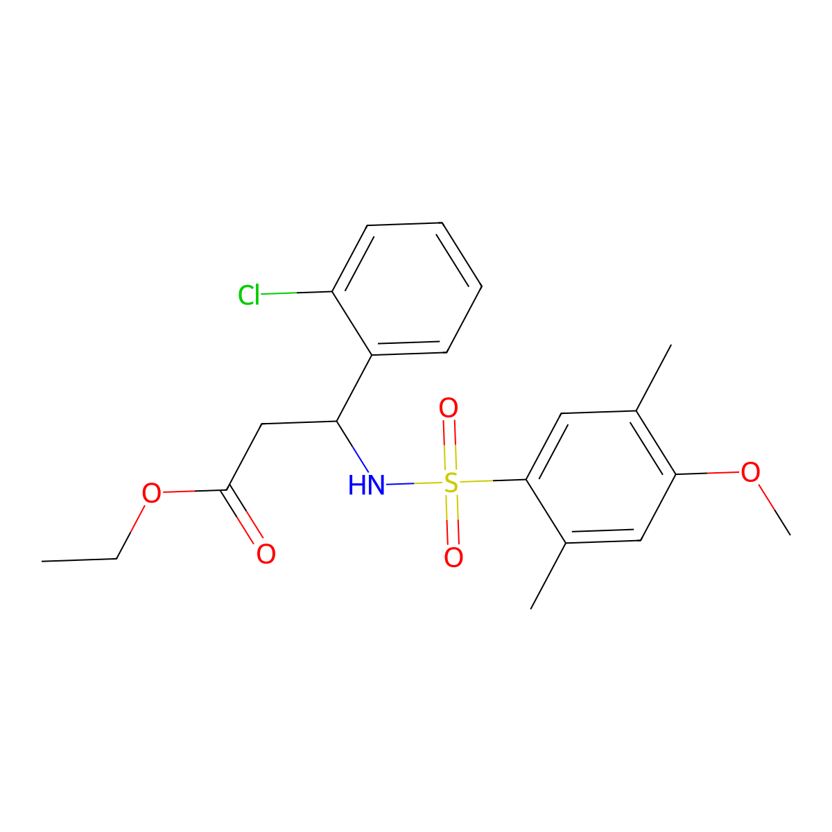 Ethyl 3-(2-chlorophenyl)-3-{[(4-methoxy-2,5-dimethylphenyl)sulfonyl]amino}propanoate molecular structure, CAS 524050-04-2