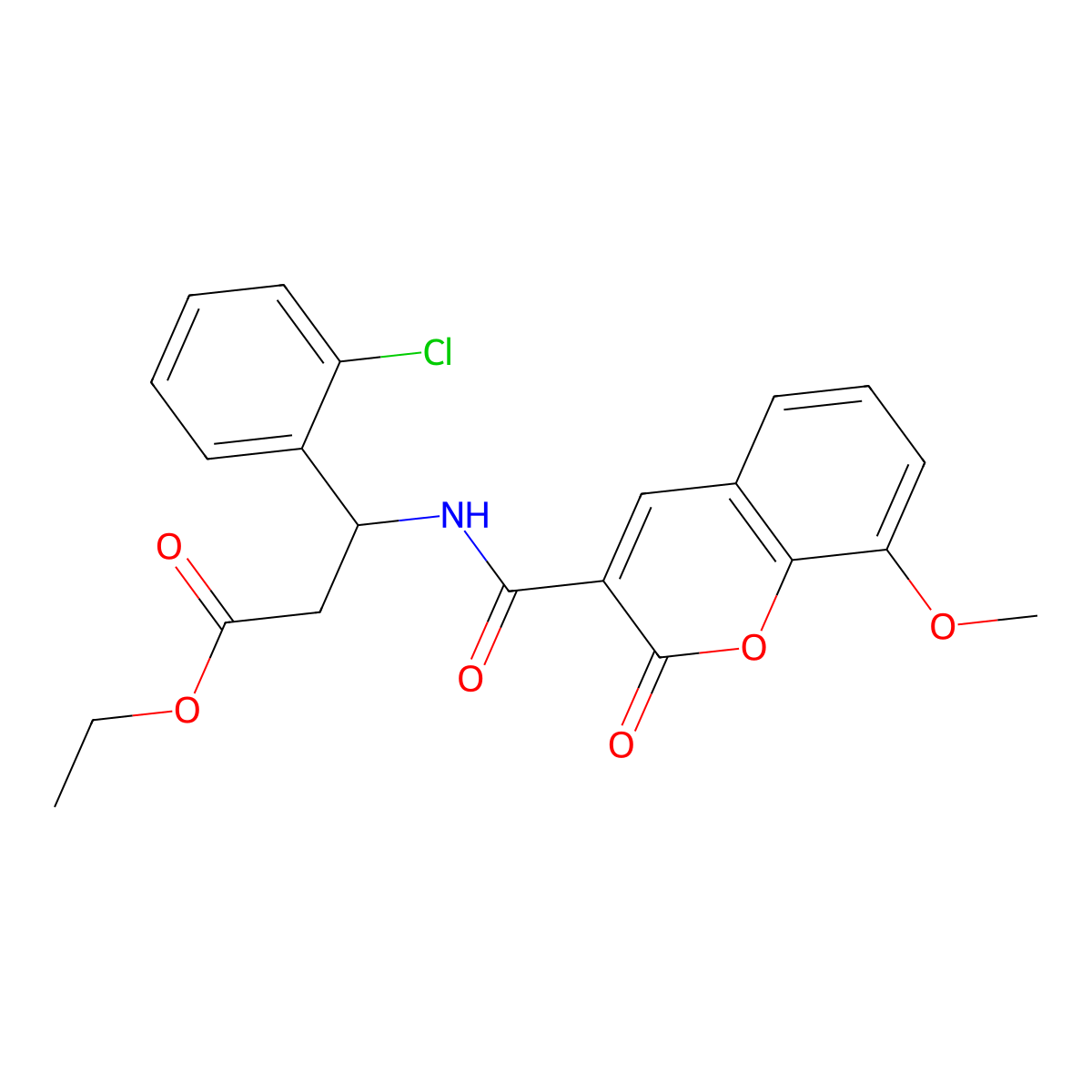 Ethyl 3-(2-chlorophenyl)-3-[(8-methoxy-2-oxochromene-3-carbonyl)amino]propanoate molecular structure, CAS 524050-23-5