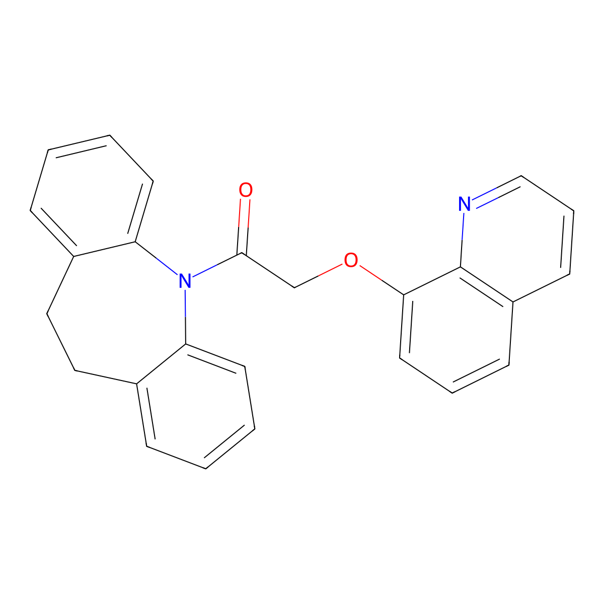 1-(5,6-Dihydrobenzo[b][1]benzazepin-11-yl)-2-quinolin-8-yloxyethanone molecular structure, CAS 524050-90-6