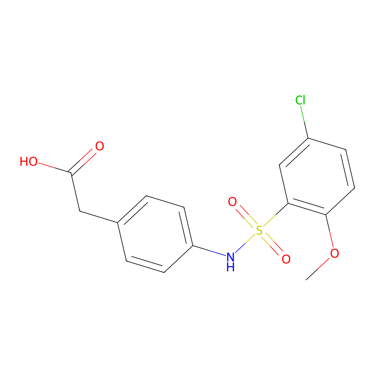 (4-{[(5-Chloro-2-methoxyphenyl)sulfonyl]amino}phenyl)acetic acid molecular structure, CAS 524051-13-6