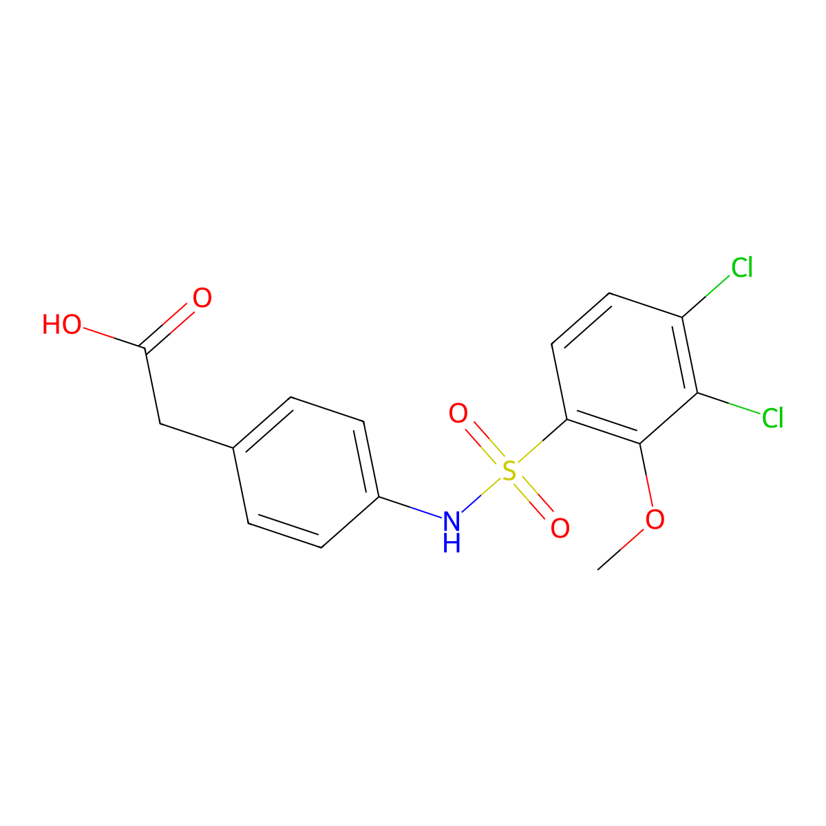 (4-{[(3,4-Dichloro-2-methoxyphenyl)sulfonyl]amino}phenyl)acetic acid molecular structure, CAS 524051-14-7