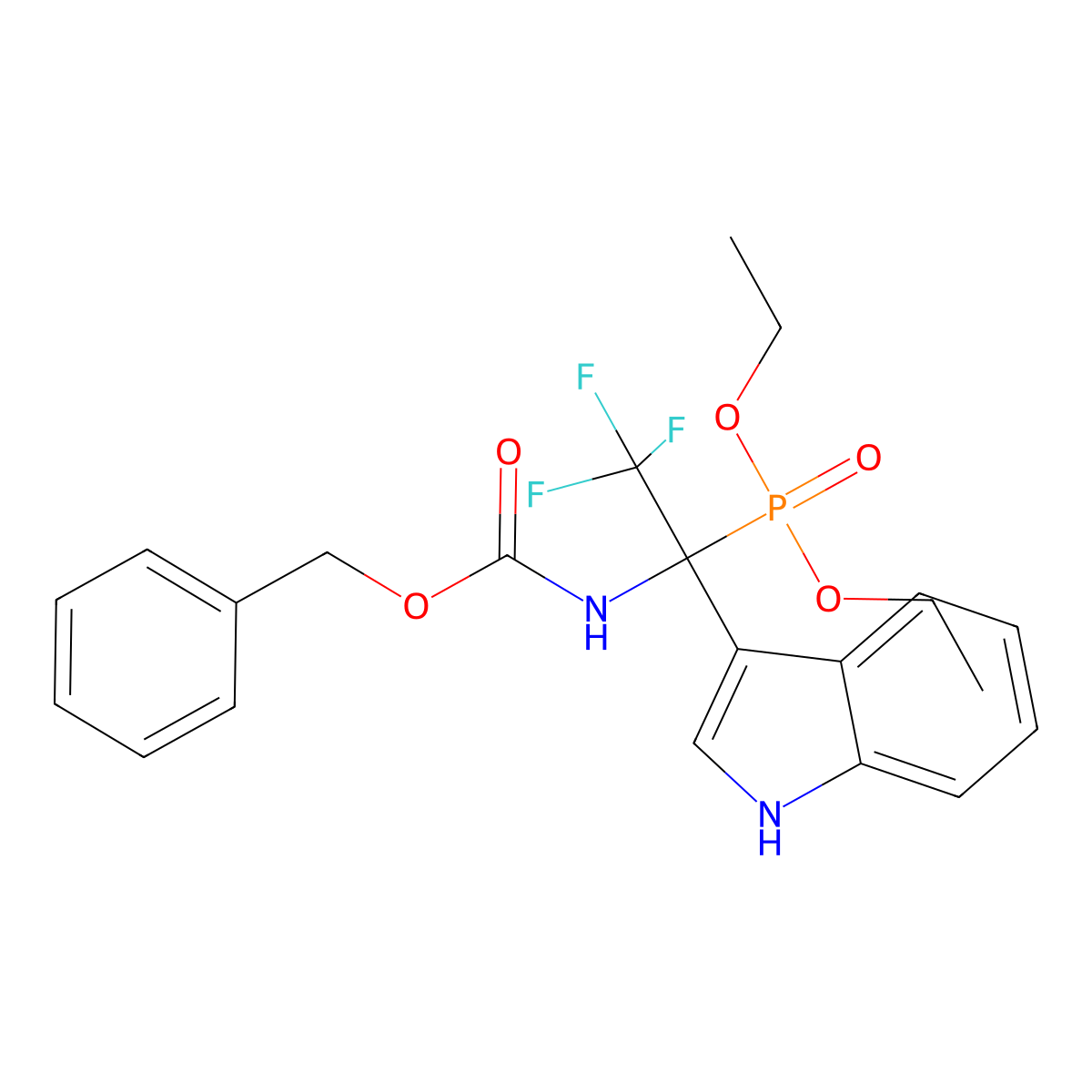 [1-Benzyloxycarbonylamino-2,2,2-trifluoro-1-(1H-indol-3-yl)-ethyl]-phosphonic acid diethylester molecular structure, CAS 524051-50-1