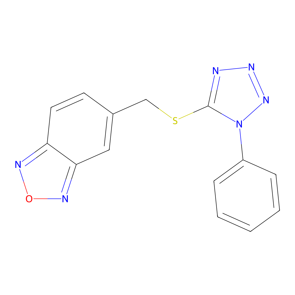 2,1,3-Benzoxadiazole, 5-(((1-phenyl-1H-tetrazol-5-yl)thio)methyl)- molecular structure, CAS 524051-60-3
