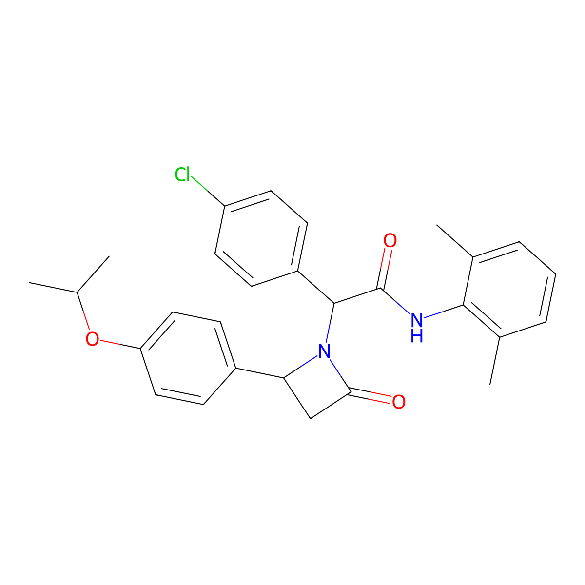 2-(4-chlorophenyl)-N-(2,6-dimethylphenyl)-2-[2-oxo-4-(4-propan-2-yloxyphenyl)azetidin-1-yl]acetamide molecular structure, CAS 524053-14-3