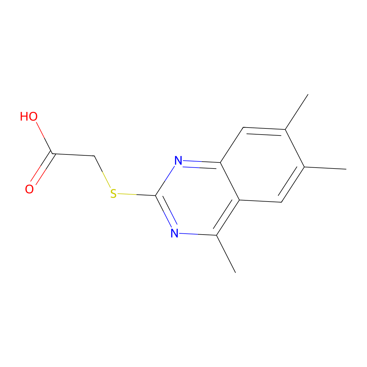 [(4,6,7-Trimethyl-2-quinazolinyl)thio]acetic acid molecular structure, CAS 524055-64-9