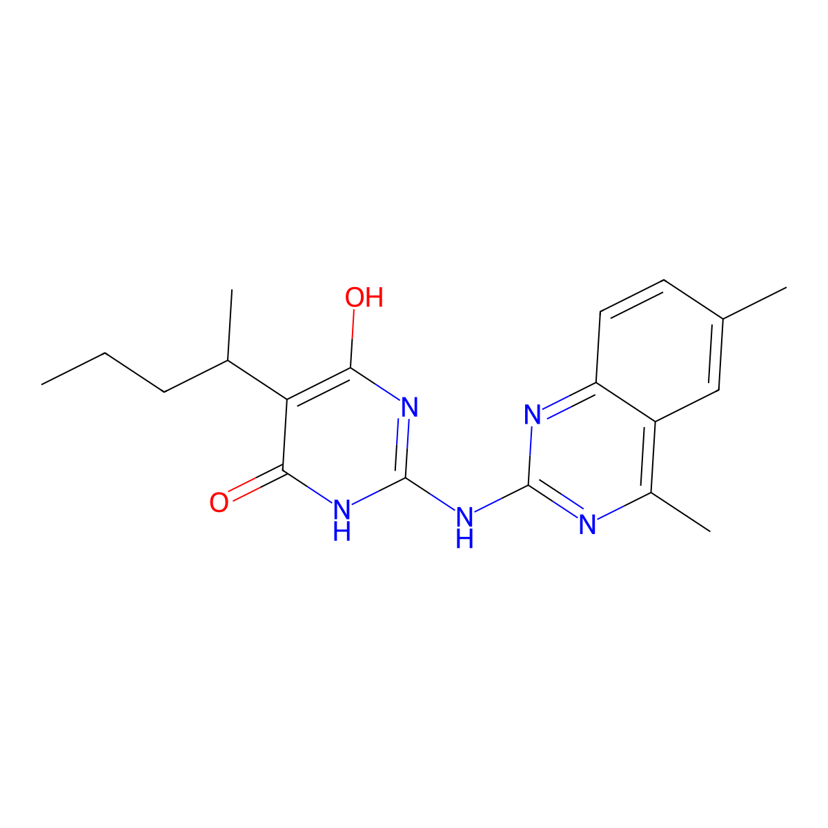 2-[(4,6-Dimethylquinazolin-2-yl)amino]-5-(pentan-2-yl)pyrimidine-4,6-diol molecular structure, CAS 524055-90-1