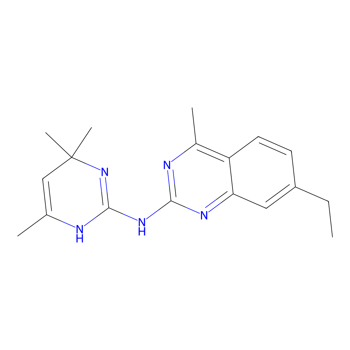 7-ethyl-4-methyl-N-(4,4,6-trimethyl-1,4-dihydropyrimidin-2-yl)quinazolin-2-amine molecular structure, CAS 524055-93-4