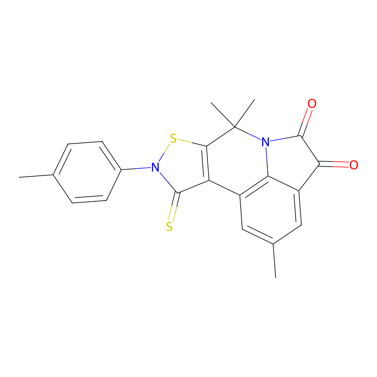 2,7,7-trimethyl-9-(4-methylphenyl)-10-thioxo-9,10-dihydro-7H-isothiazolo[5,4-c]pyrrolo[3,2,1-ij]quinoline-4,5-dione molecular structure, CAS 524056-16-4
