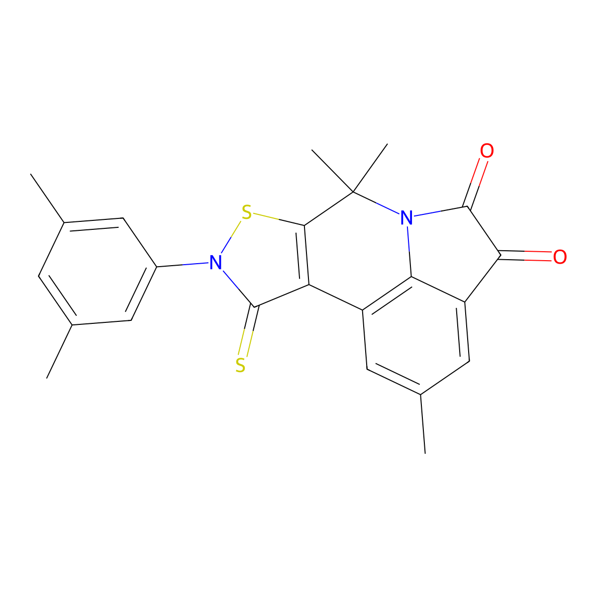 9-(3,5-dimethylphenyl)-2,7,7-trimethyl-10-thioxo-9,10-dihydro-7H-isothiazolo[5,4-c]pyrrolo[3,2,1-ij]quinoline-4,5-dione molecular structure, CAS 524056-17-5