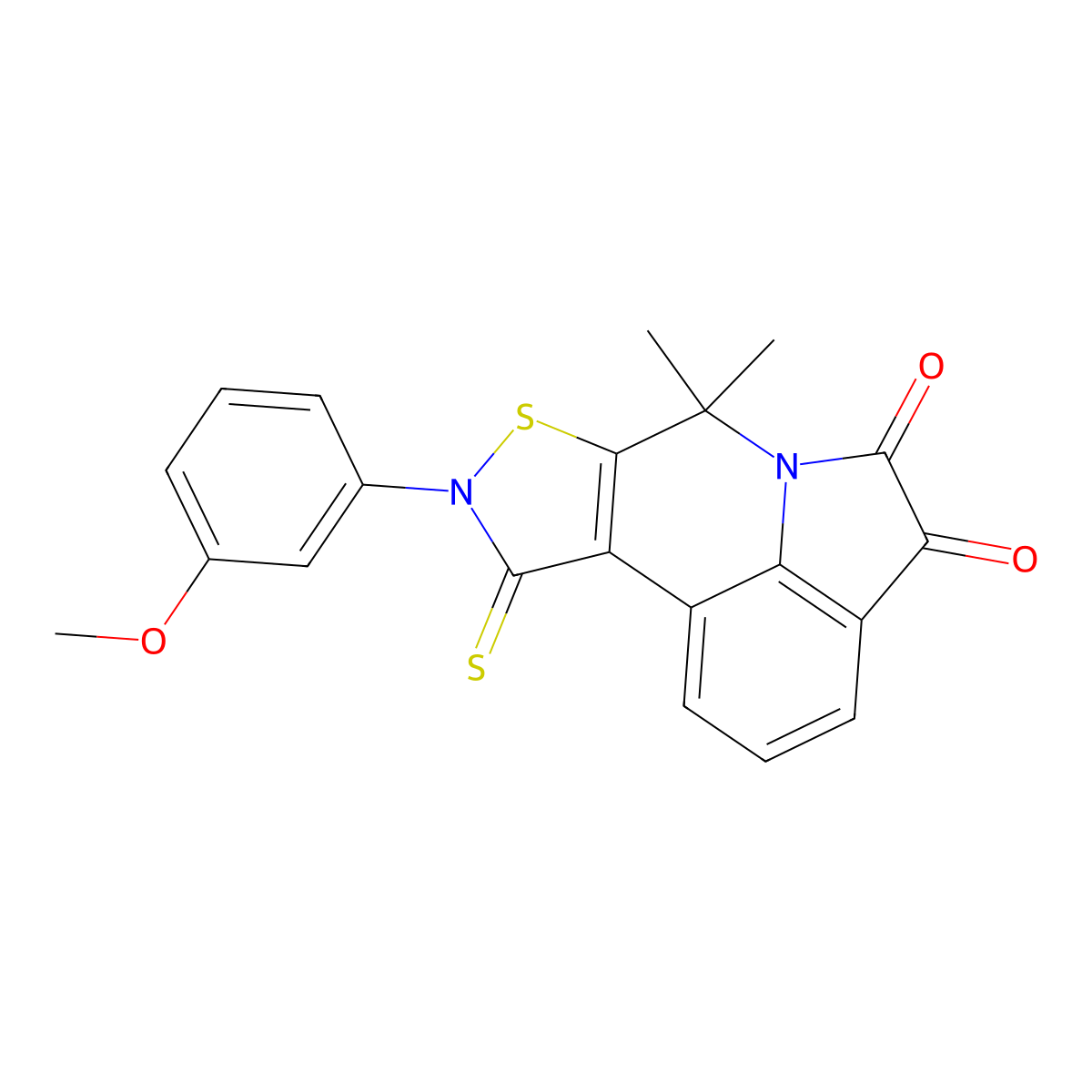 9-(3-methoxyphenyl)-7,7-dimethyl-10-thioxo-9,10-dihydro-7H-pyrrolo[3,2,1-ij][1,2]thiazolo[5,4-c]quinoline-4,5-dione molecular structure, CAS 524056-18-6