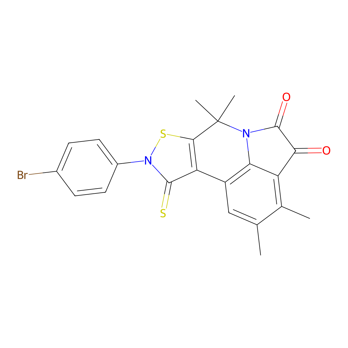 9-(4-bromophenyl)-2,3,7,7-tetramethyl-10-thioxo-9,10-dihydro-7H-isothiazolo[5,4-c]pyrrolo[3,2,1-ij]quinoline-4,5-dione molecular structure, CAS 524056-23-3