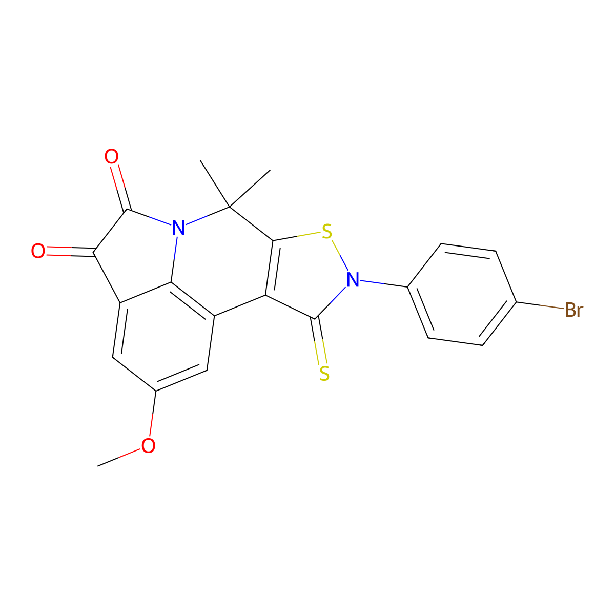 9-(4-bromophenyl)-2-methoxy-7,7-dimethyl-10-thioxo-9,10-dihydro-4H-isothiazolo[5,4-c]pyrrolo[3,2,1-ij]quinoline-4,5(7H)-dione molecular structure, CAS 524056-24-4
