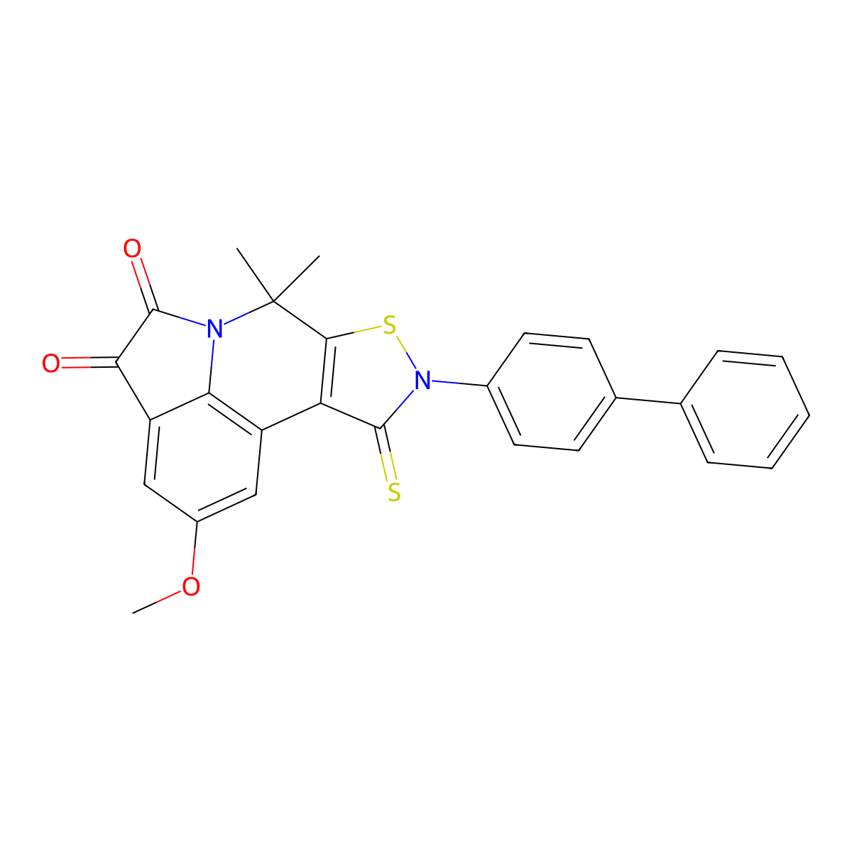 9-(biphenyl-4-yl)-2-methoxy-7,7-dimethyl-10-thioxo-9,10-dihydro-7H-pyrrolo[3,2,1-ij][1,2]thiazolo[5,4-c]quinoline-4,5-dione molecular structure, CAS 524056-25-5