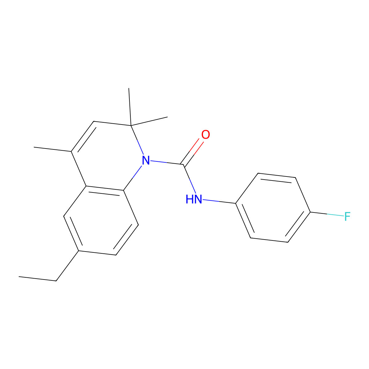6-ethyl-N-(4-fluorophenyl)-2,2,4-trimethylquinoline-1(2H)-carboxamide molecular structure, CAS 524056-31-3