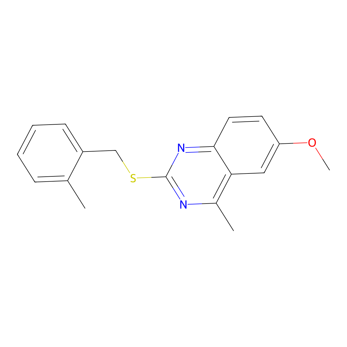 6-Methoxy-4-methyl-2-[(2-methylphenyl)methylthio]quinazoline molecular structure, CAS 524056-36-8