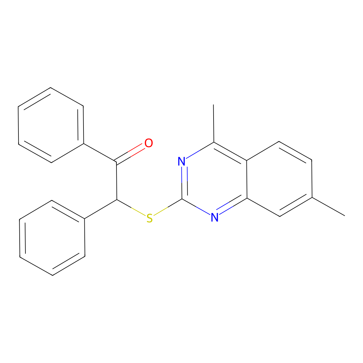 2-[(4,7-Dimethyl-2-quinazolinyl)thio]-1,2-diphenylethanone molecular structure, CAS 524056-37-9