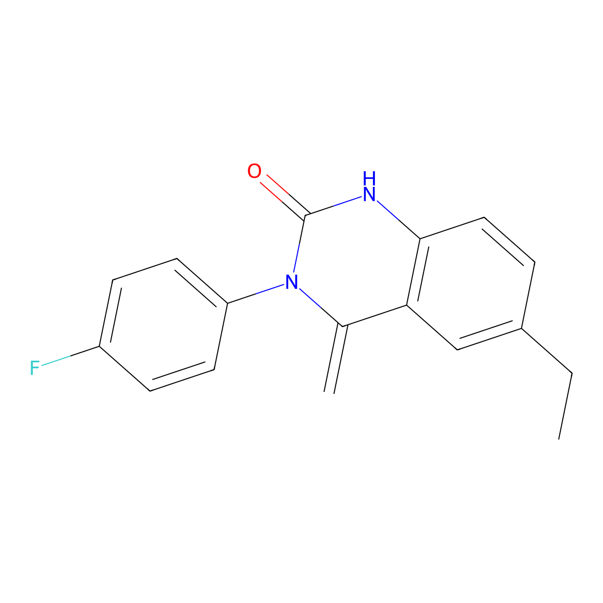 6-ethyl-3-(4-fluorophenyl)-4-methylidene-1H-quinazolin-2-one molecular structure, CAS 524056-38-0