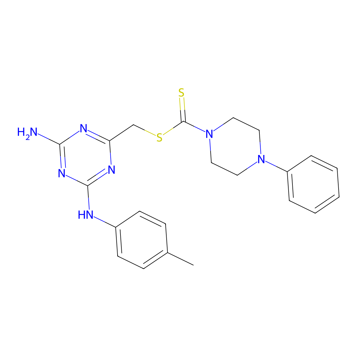 {4-Amino-6-[(4-methylphenyl)amino]-1,3,5-triazin-2-yl}methyl 4-phenylpiperazine-1-carbodithioate molecular structure, CAS 524056-53-9