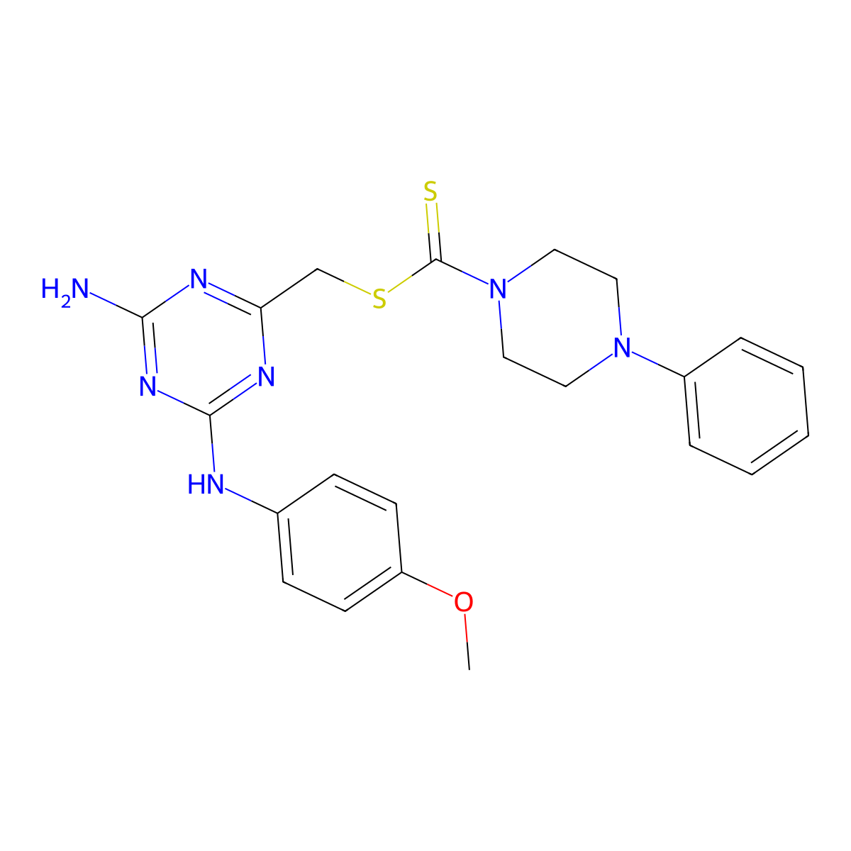 {4-Amino-6-[(4-methoxyphenyl)amino]-1,3,5-triazin-2-yl}methyl 4-phenylpiperazine-1-carbodithioate molecular structure, CAS 524056-63-1