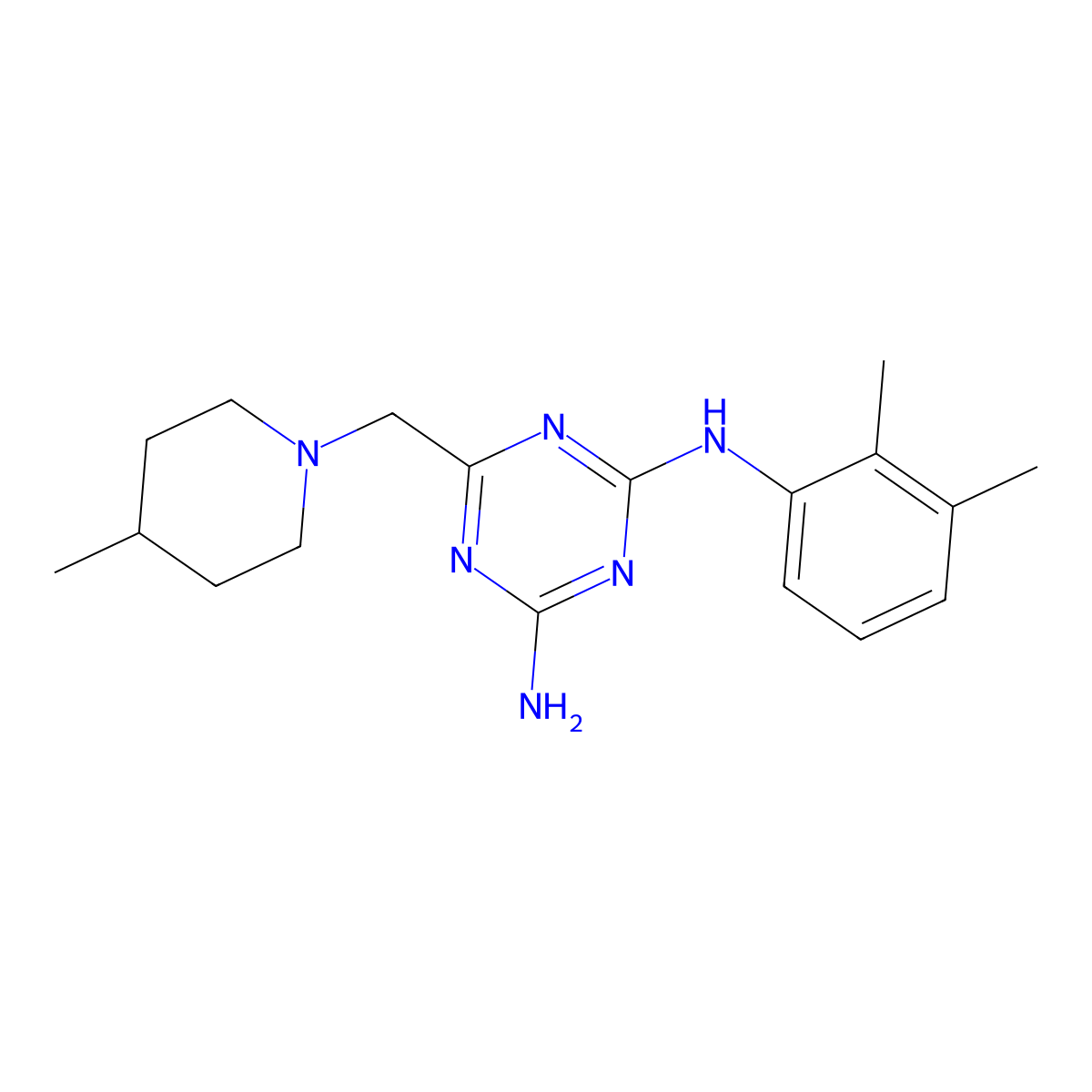 N-(2,3-dimethylphenyl)-6-[(4-methyl-1-piperidinyl)methyl]-1,3,5-triazine-2,4-diamine molecular structure, CAS 524056-71-1