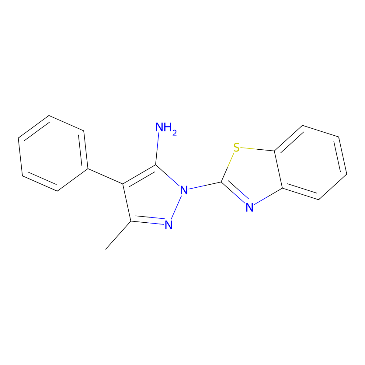 1-(Benzo[d]thiazol-2-yl)-3-methyl-4-phenyl-1H-pyrazol-5-amine molecular structure, CAS 524057-05-4