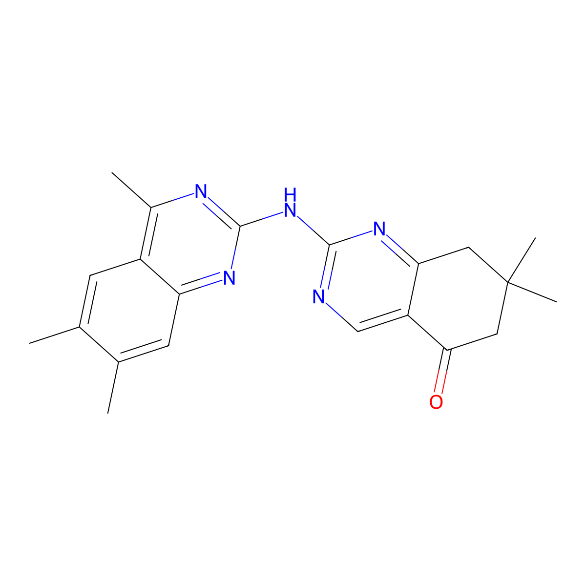 7,7-dimethyl-2-[(4,6,7-trimethylquinazolin-2-yl)amino]-7,8-dihydroquinazolin-5(6H)-one molecular structure, CAS 524057-13-4