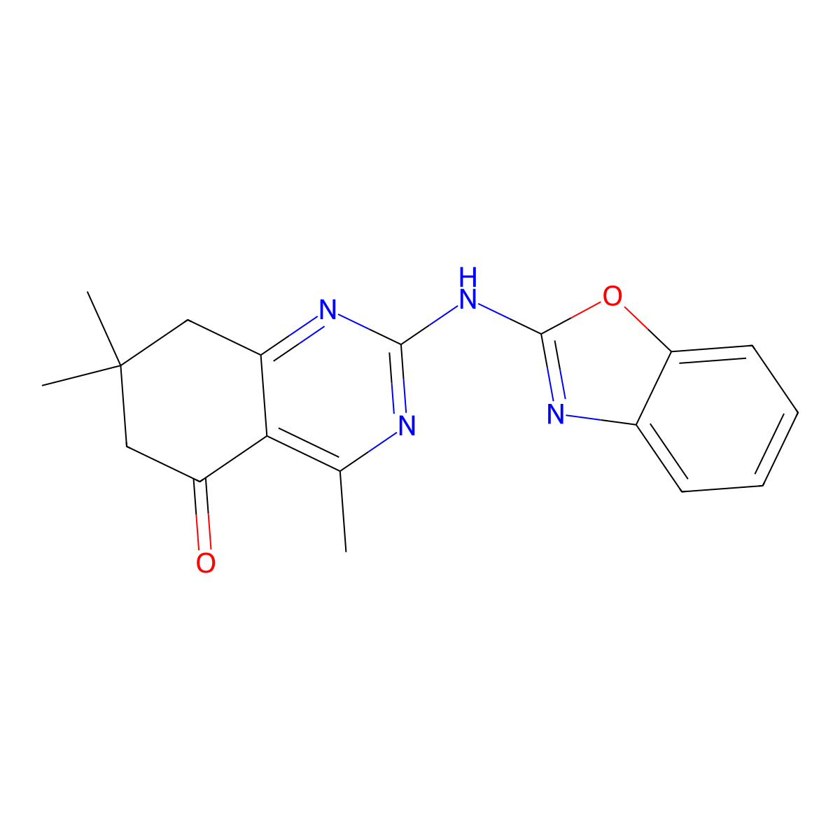 2-(Benzooxazol-2-ylamino)-4,7,7-trimethyl-7,8-dihydro-6H-quinazolin-5-one molecular structure, CAS 524057-14-5