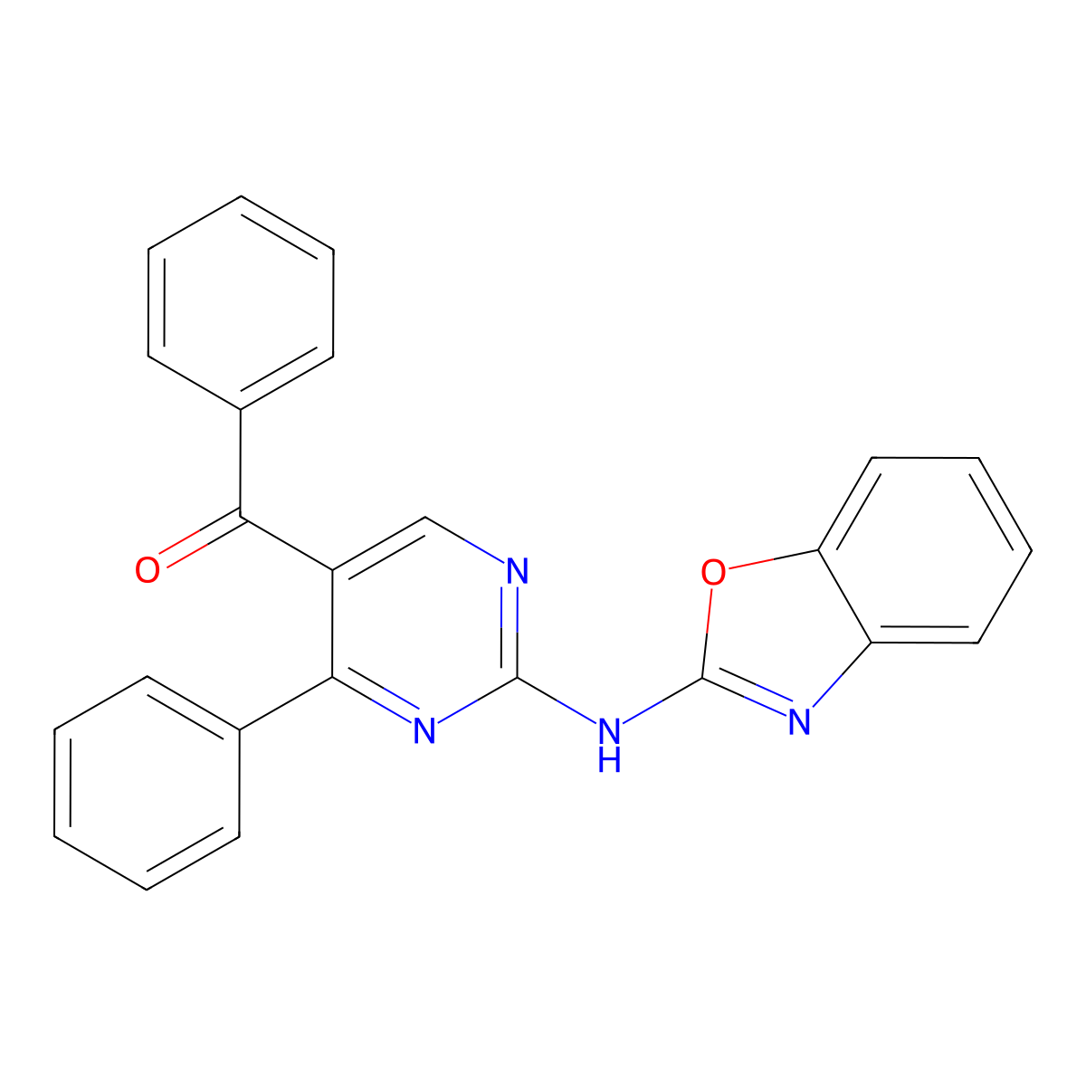 2-(Benzoxazol-2-ylamino)-4-phenylpyrimidin-5-yl phenyl ketone molecular structure, CAS 524057-17-8