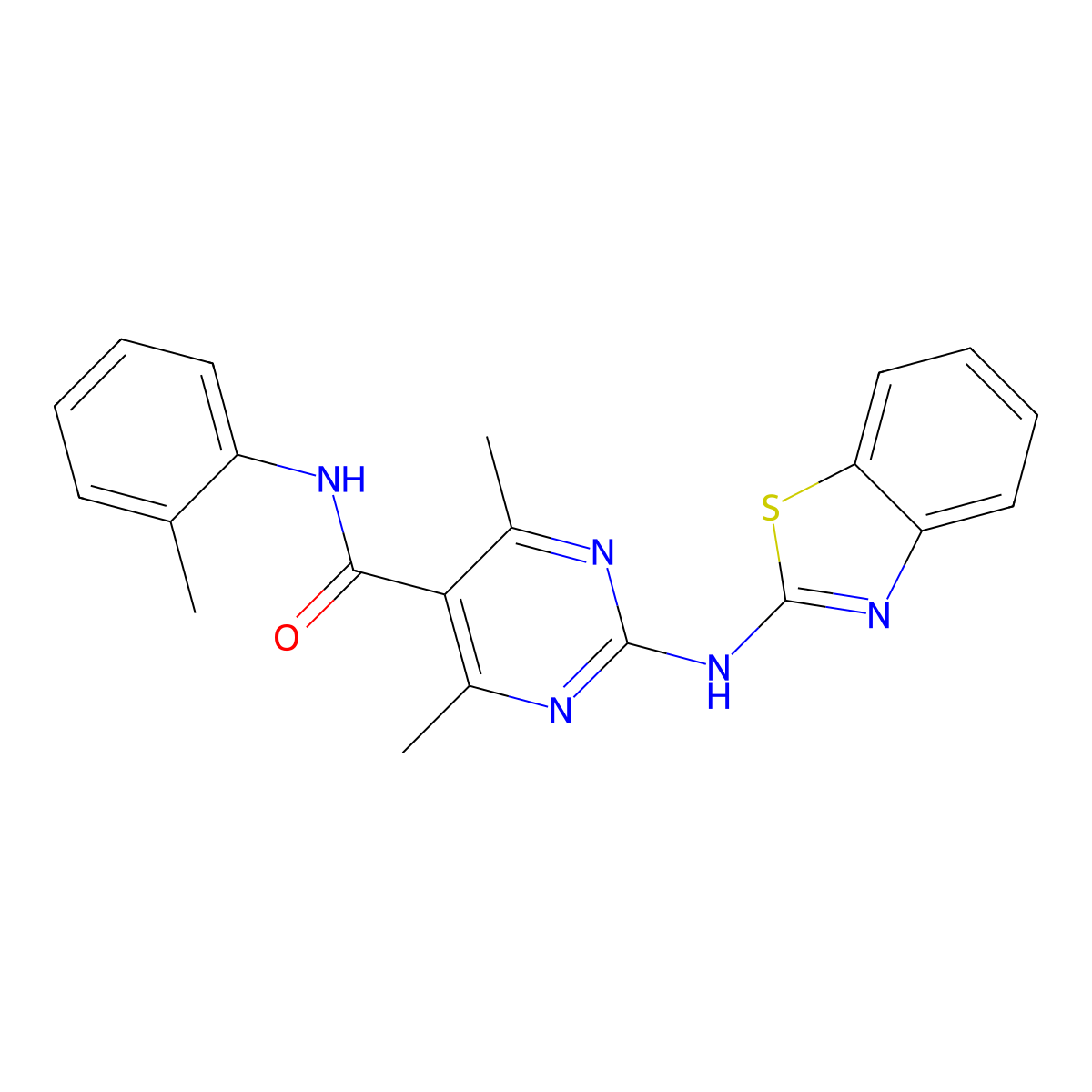 2-(1,3-benzothiazol-2-ylamino)-4,6-dimethyl-N-(2-methylphenyl)pyrimidine-5-carboxamide molecular structure, CAS 524057-20-3