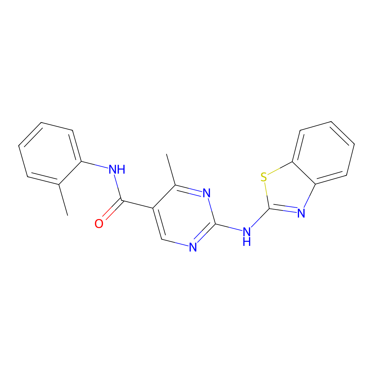 2-(1,3-benzothiazol-2-ylamino)-4-methyl-N-(2-methylphenyl)pyrimidine-5-carboxamide molecular structure, CAS 524057-21-4