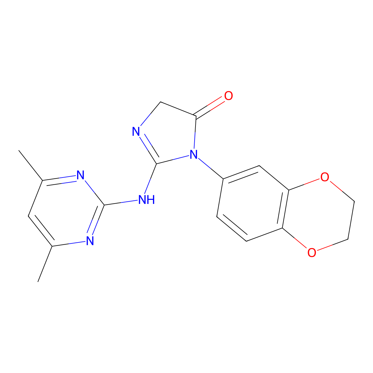 3-(2,3-dihydro-1,4-benzodioxin-6-yl)-2-[(4,6-dimethyl-2-pyrimidinyl)amino]-3,5-dihydro-4H-imidazol-4-one molecular structure, CAS 524057-30-5