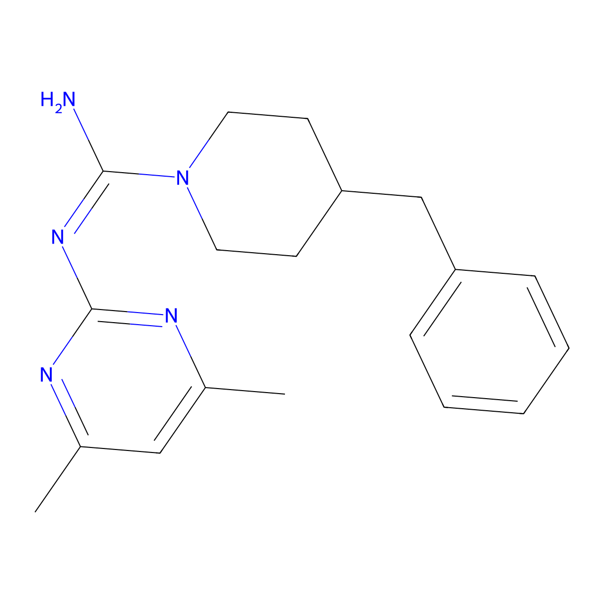 4-benzyl-N-(4,6-dimethylpyrimidin-2-yl)piperidine-1-carboximidamide molecular structure, CAS 524057-32-7