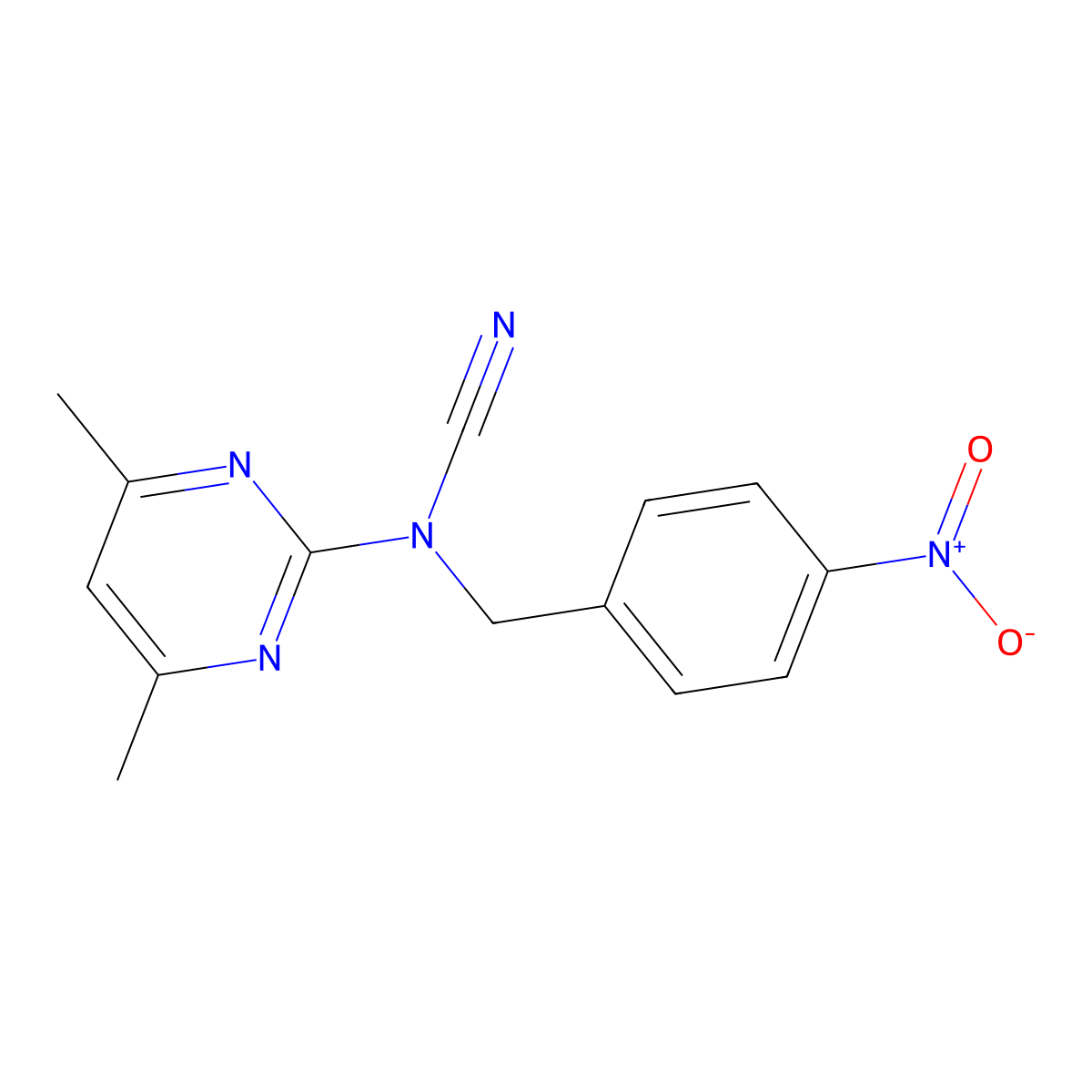 (4,6-Dimethylpyrimidin-2-yl)-[(4-nitrophenyl)methyl]cyanamide molecular structure, CAS 524057-39-4