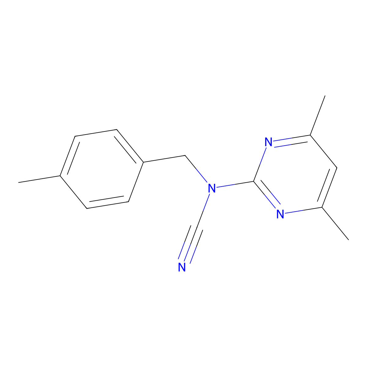 (4,6-Dimethylpyrimidin-2-yl)-[(4-methylphenyl)methyl]cyanamide molecular structure, CAS 524057-41-8