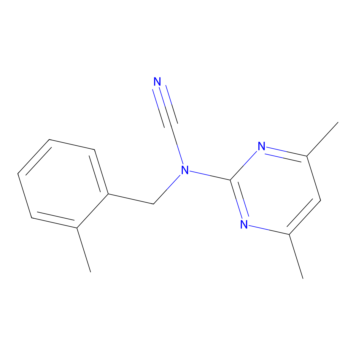 (4,6-Dimethylpyrimidin-2-yl)-[(2-methylphenyl)methyl]cyanamide molecular structure, CAS 524057-43-0