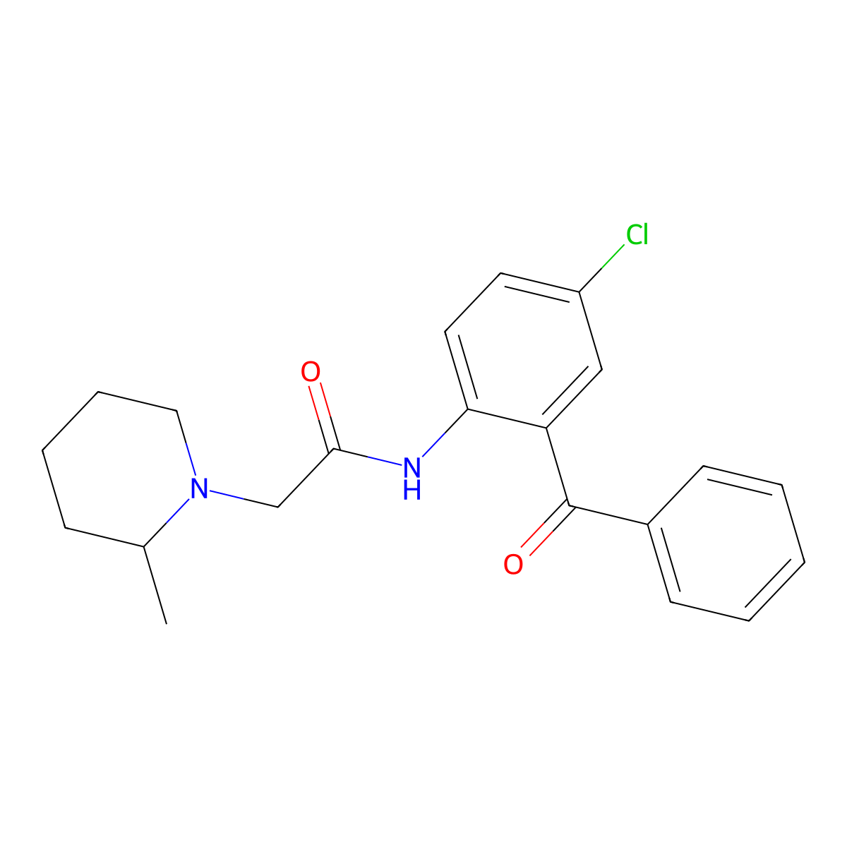 Acetamide, N-(2-benzoyl-4-chlorophenyl)-2-(2-methylpiperidin-1-yl)- molecular structure, CAS 524057-55-4