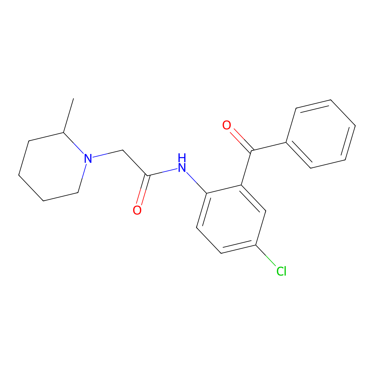 Acetamide, N-(2-benzoyl-4-chlorophenyl)-2-(2-methylpiperidin-1-yl)- molecular structure, CAS 524057-55-4