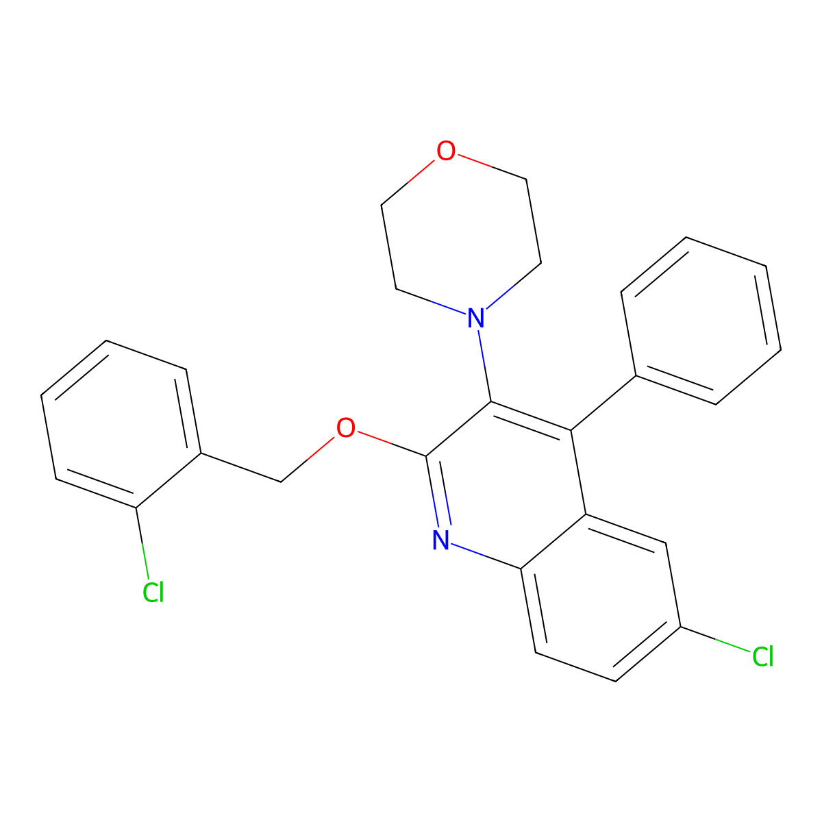 6-Chloro-2-[(2-chlorobenzyl)oxy]-3-(morpholin-4-yl)-4-phenylquinoline molecular structure, CAS 524057-58-7
