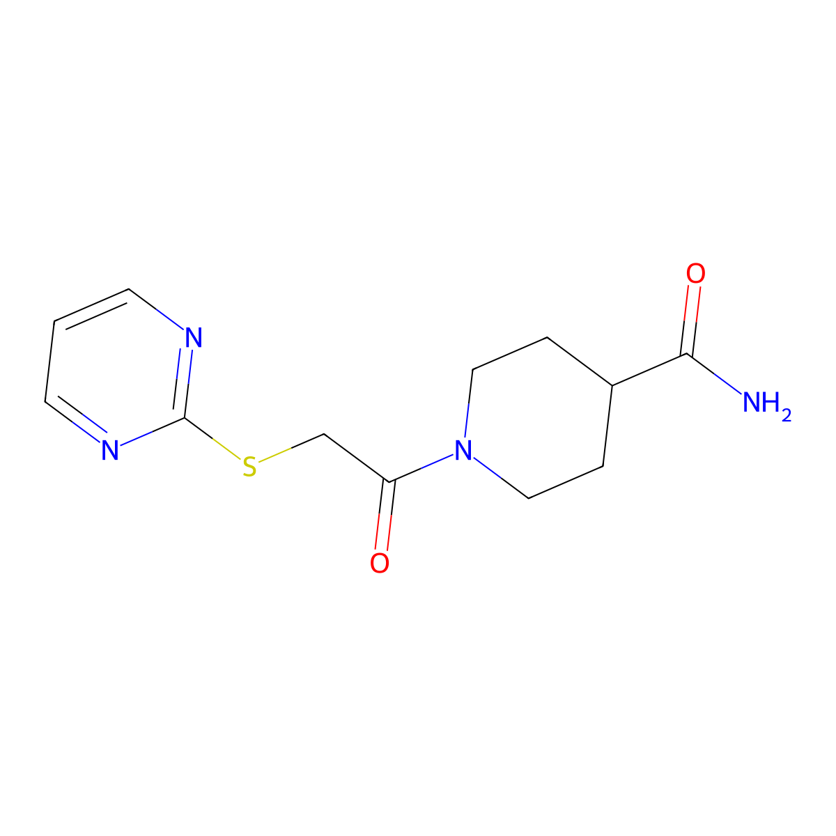 1-[(Pyrimidin-2-ylsulfanyl)acetyl]piperidine-4-carboxamide molecular structure, CAS 524057-61-2