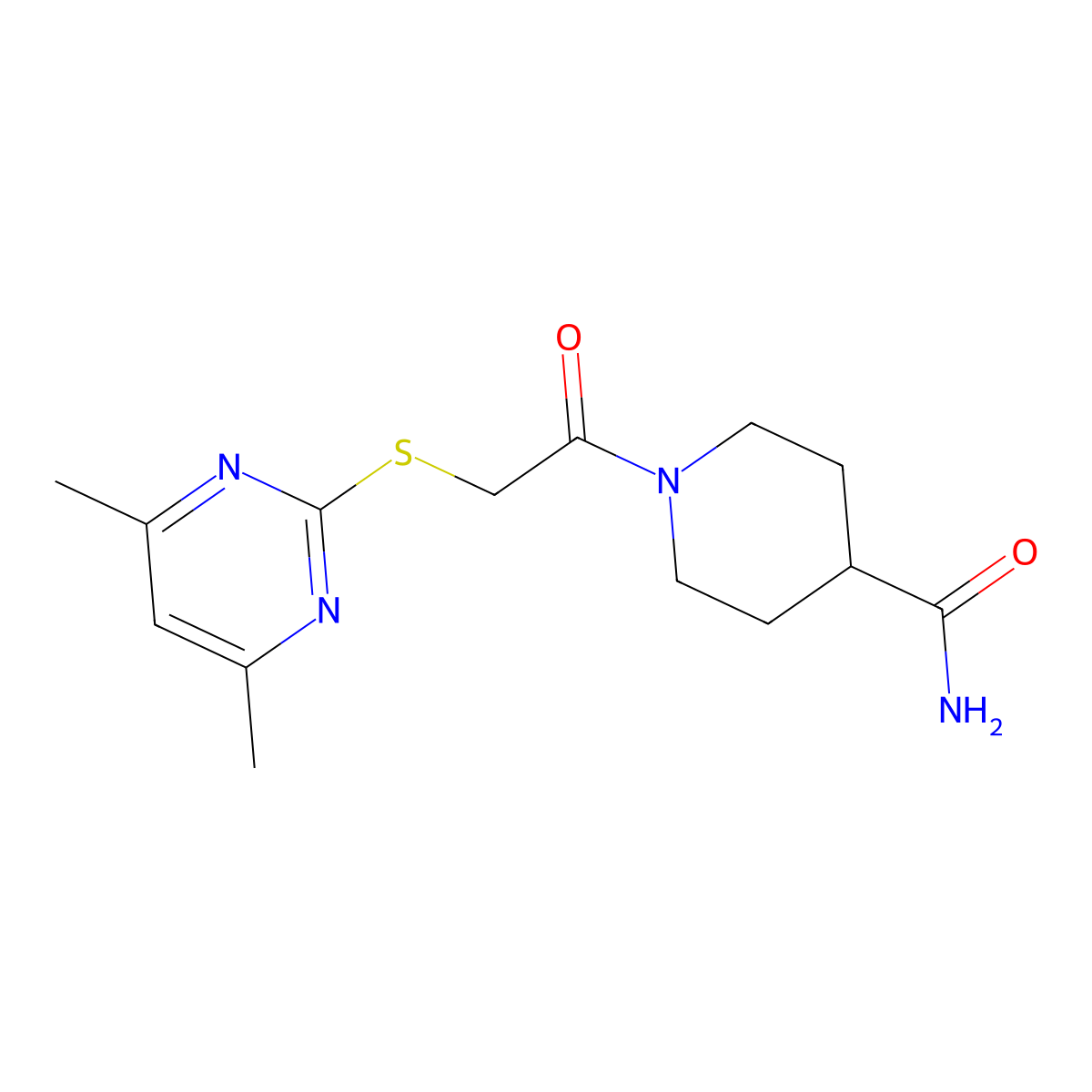 1-[2-(4,6-Dimethylpyrimidin-2-yl)sulfanylacetyl]piperidine-4-carboxamide molecular structure, CAS 524057-63-4