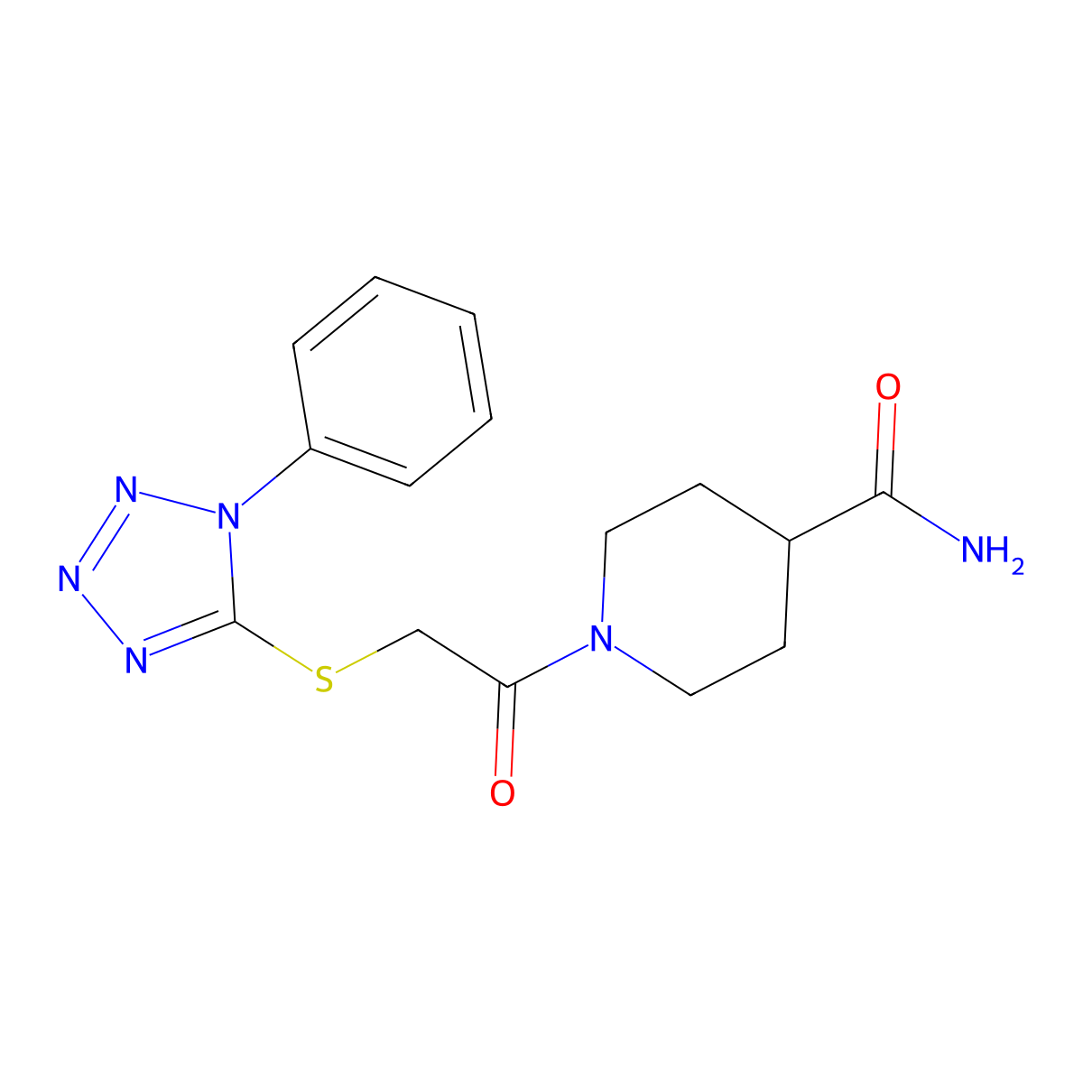 1-{[(1-phenyl-1H-tetrazol-5-yl)sulfanyl]acetyl}piperidine-4-carboxamide molecular structure, CAS 524057-67-8